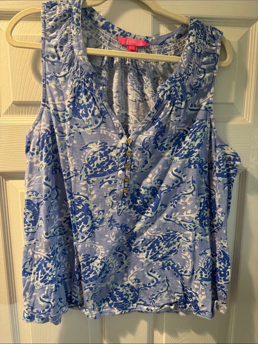 Lilly Pulitzer Sleeveless Blue Paisley Print Henley Tank Top - XL